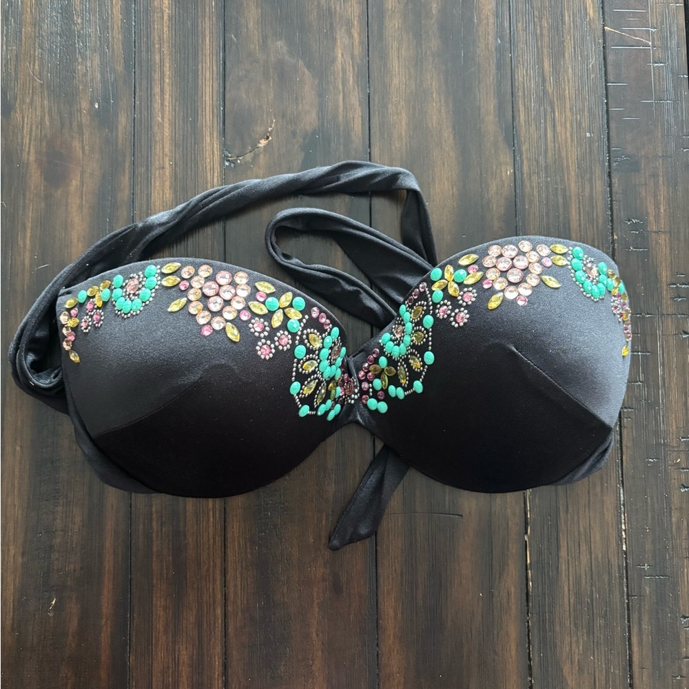 Victoria's Secret Black Bikini Top with Colorful Embellishments